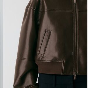 Babaton Dark Brown Leather Bomber Jacket